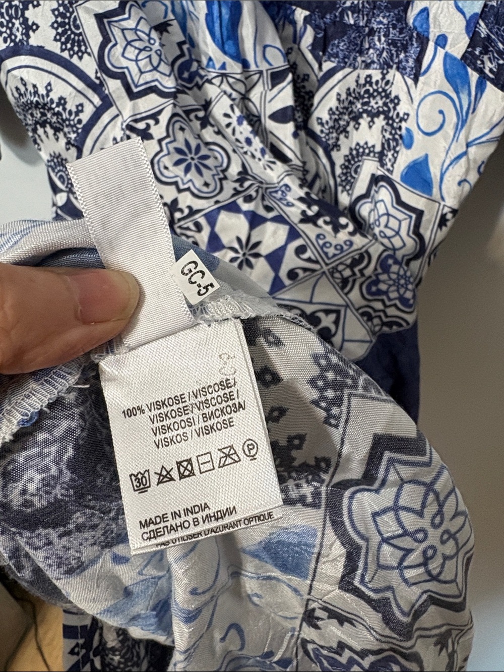 NOEN Blue White Patchwork Print Viscose Tunic Dress US 18 Boho - Picture 5 of 6